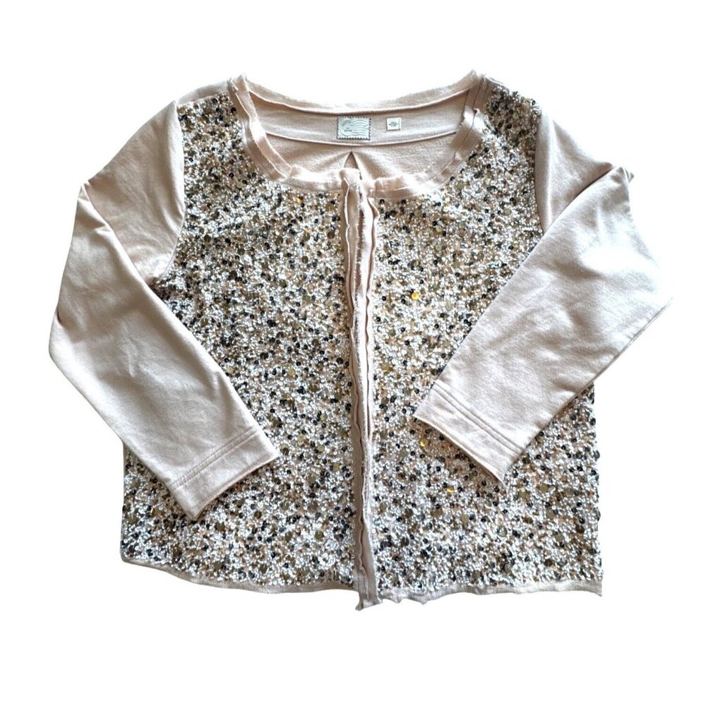 Anthropologie Postmark Beaded Sequin Cardigan Blush Pink Sz M Capsule Wardrobe